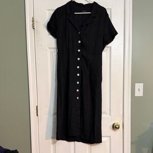 Quince Classic Linen Black Button-Front Women's Dress